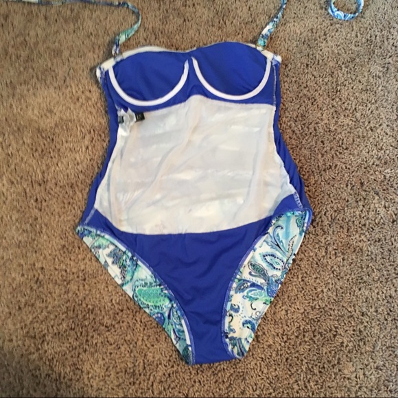 LAUREN RALPH LAUREN Fiesta Paisley Twist Bandeau Underwire Mio One-Piece Blue 6 - Picture 10 of 16